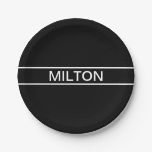 Assiettes En Carton Texte personnalisable Moderne gras Noir & Blanc