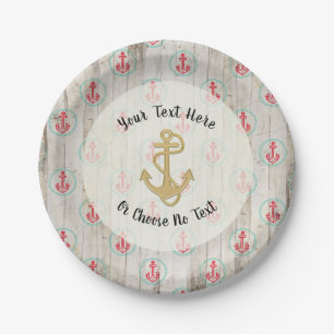 Assiettes En Carton Texte Personnalisé/ Ancre nautique rustique Plage 