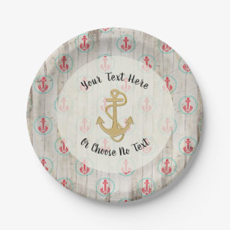 Assiettes En Carton Texte Personnalisé/ Ancre nautique rustique Plage 
