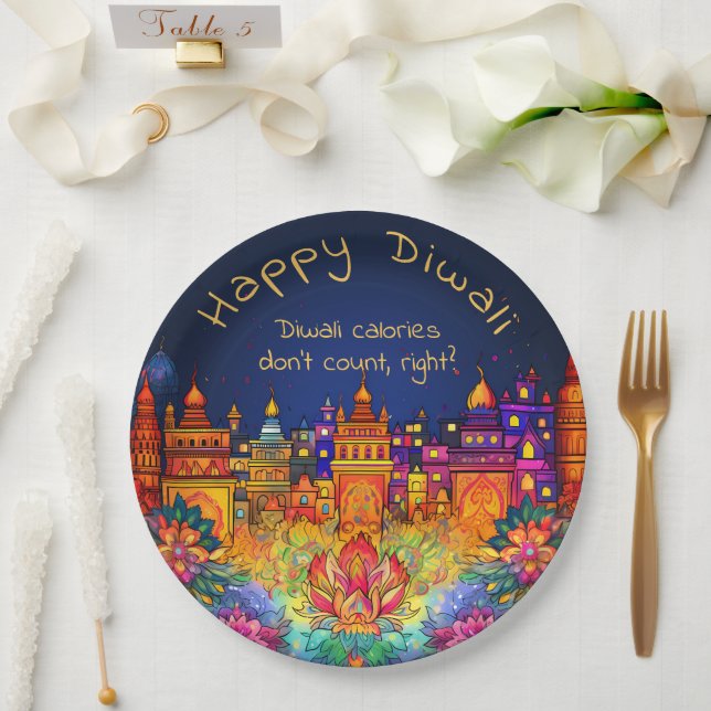 Assiettes En Carton Texte personnalisé, Joyeux Diwali Décoratif (Mariage)