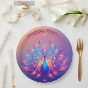 Assiettes En Carton Texte personnalisé, Plaque Diwali du Peacock Party