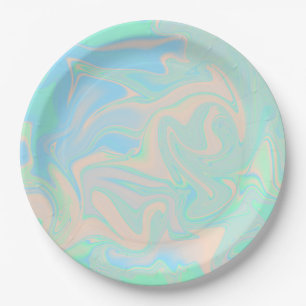 Assiettes En Carton Texture iridescente olographe de faux liquide