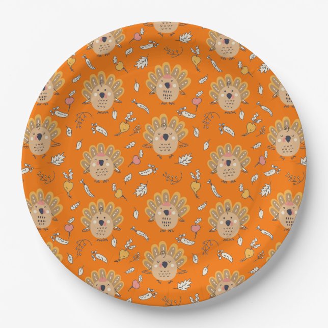 Assiettes En Carton Thankesgiving Fall Turkey (Devant)