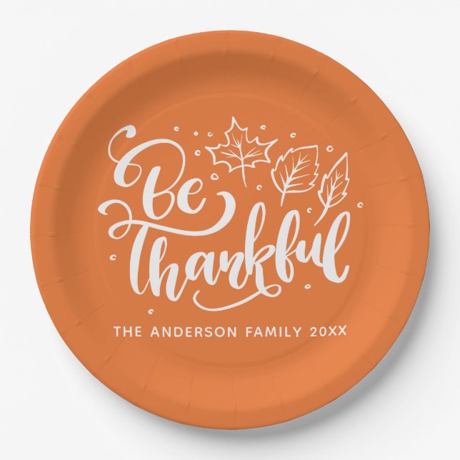 Assiettes En Carton Thanksgiving Be Thanksgiving Script Harvest Orange (Devant)