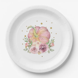Assiettes En Carton Thanksgiving Citrouille rose or