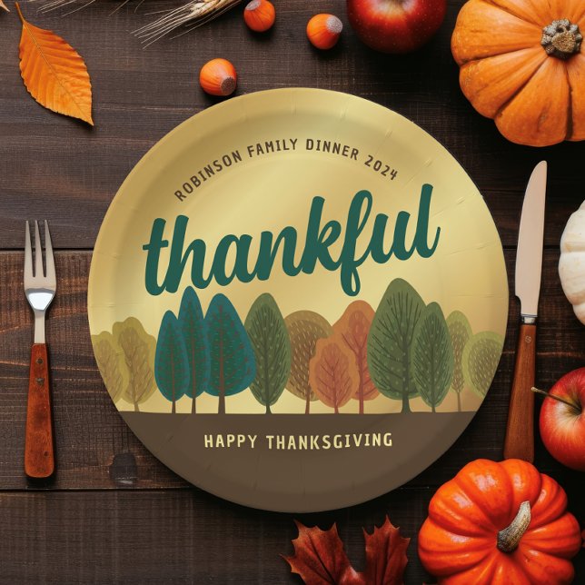Assiettes En Carton Thanksgiving Dinner Autumn Trees Gold Paper plate (Créateur téléchargé)