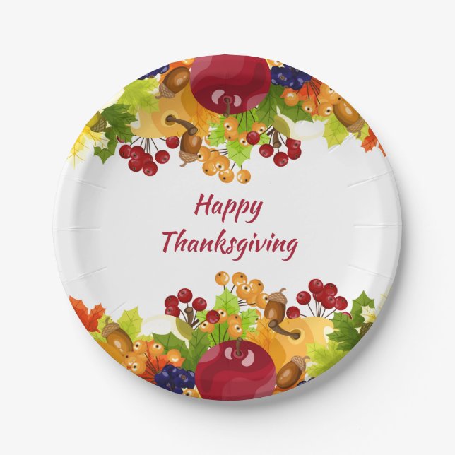 Assiettes En Carton Thanksgiving Fall Feuilles Pommes et Berries (Devant)