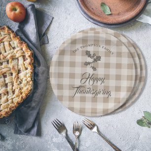 Assiettes En Carton Thanksgiving Fall Folid Feuilles Brown Plaid
