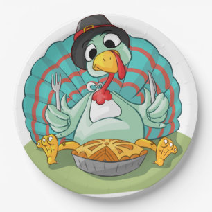 Assiettes En Carton Thanksgiving Funny Turky Art jetable