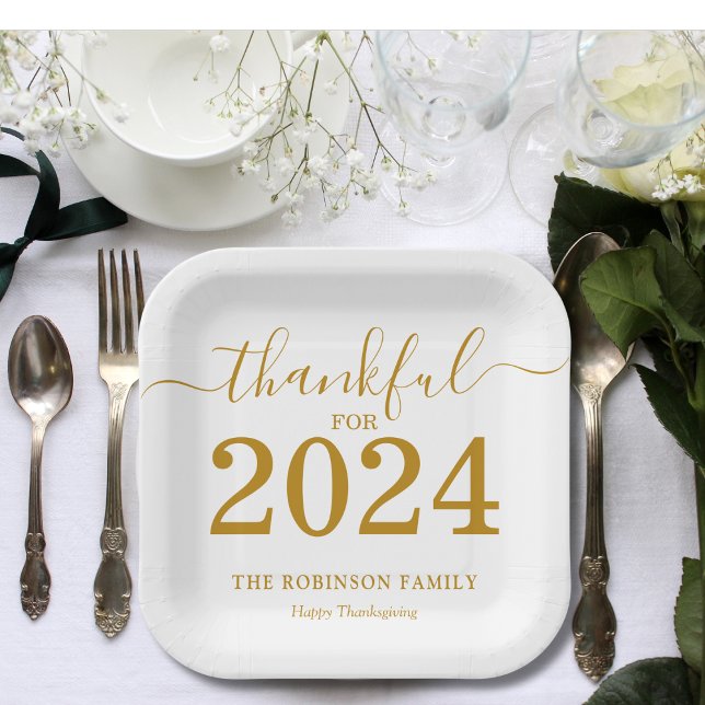 Assiettes En Carton Thanksgiving Gold Script Moderne (Créateur téléchargé)