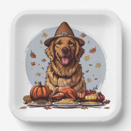 Assiettes En Carton Thanksgiving Golden Retriever Chien