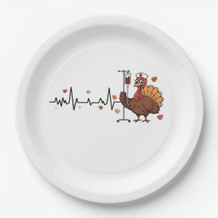 Assiettes En Carton Thanksgiving Heartbeat Turkey Nurse Pulse Fall RN