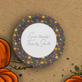 Assiettes En Carton Thanksgiving légumes motif gris personnalisé