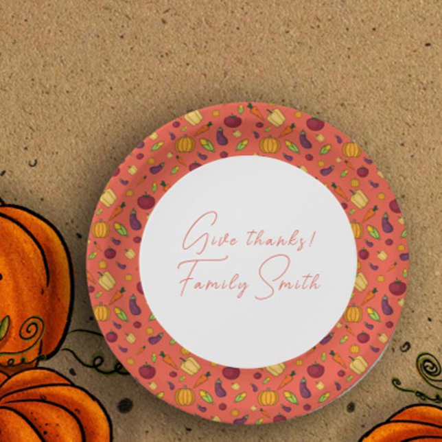Assiettes En Carton Thanksgiving légumes motif orange coutume (Créateur téléchargé)