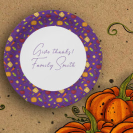 Assiettes En Carton Thanksgiving légumes motif violet personnalisé