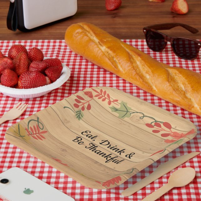 Assiettes En Carton Thanksgiving Mangez Boire & Soyez Joyeux Bois Brow (Pique-nique)