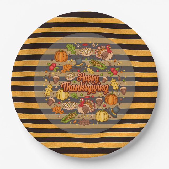 Assiettes En Carton Thanksgiving Moderne Belle Collection Automne (Devant)