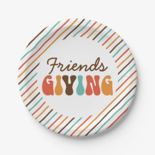 Assiettes En Carton Thanksgiving Retro Friends Giving Papier Plaques