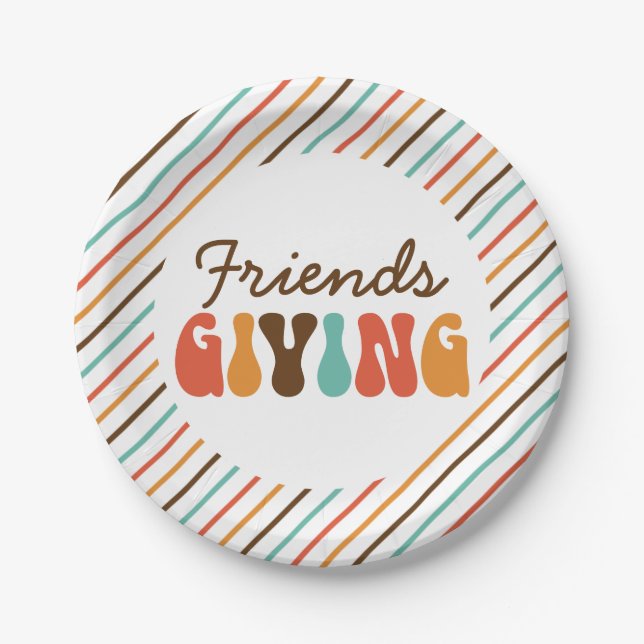 Assiettes En Carton Thanksgiving Retro Friends Giving Papier Plaques (Devant)