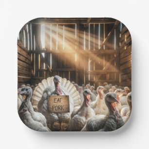 Assiettes En Carton Thanksgiving Turquie avec un signe amusant