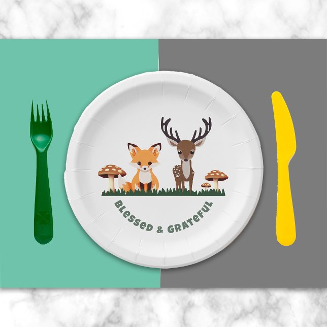 Assiettes En Carton Thanksgiving Whimsical Woodlands message personnal (Créateur téléchargé)