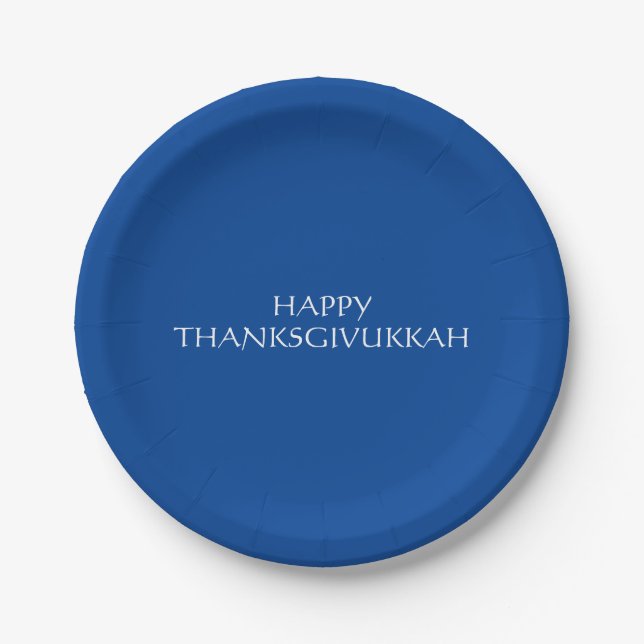 Assiettes En Carton Thanksgivukkah bleu blanc Thanksgiving Hanoukka (Devant)