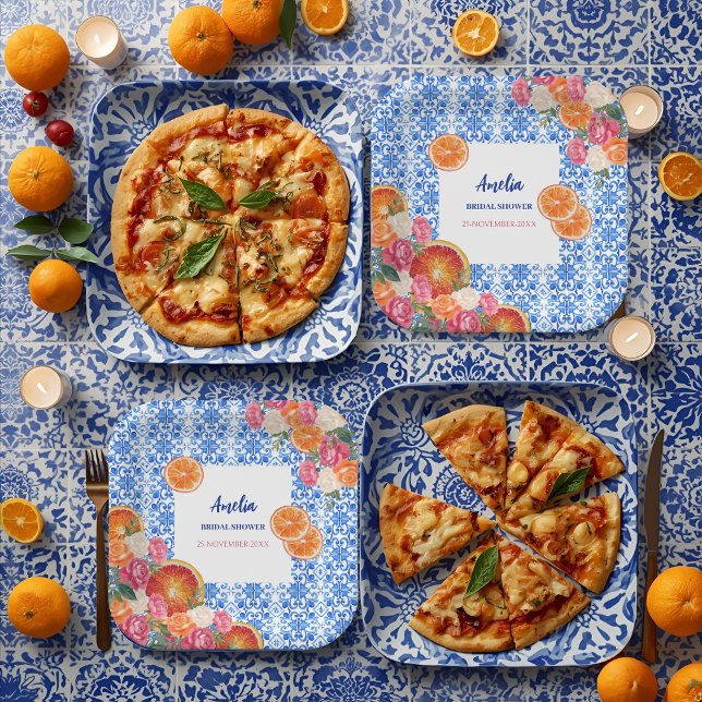 Assiettes En Carton Thats amore mediterranean blue tiles bridal shower (Créateur téléchargé)