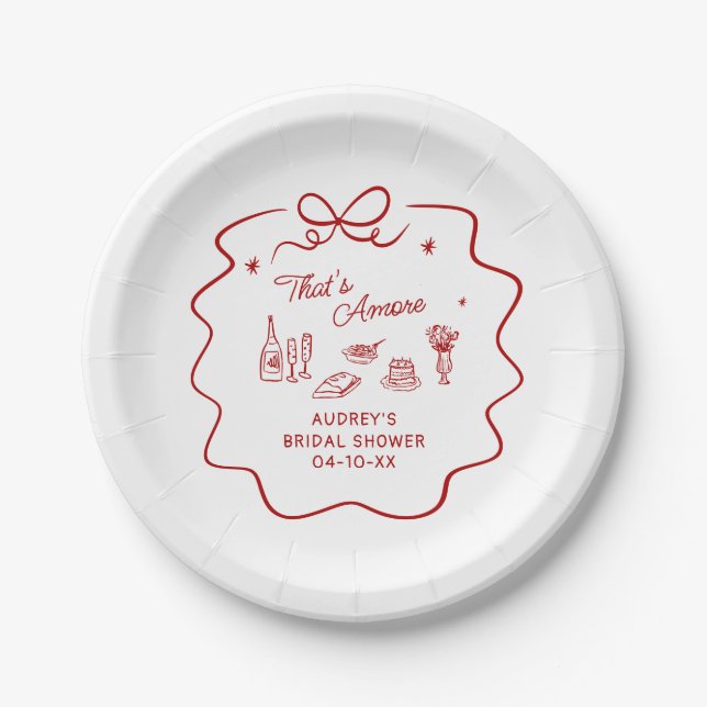 Assiettes En Carton That's Amore, Red Doodle Personalized Shower (Devant)