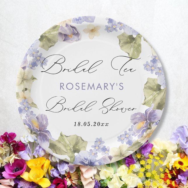 Assiettes En Carton Thé de Mariage Aquarelle Floral Réception de Maria (Créateur téléchargé)
