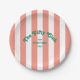 Assiettes En Carton The Fifty Club Pink Stripe 50th Birthday Round