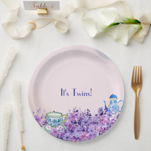 Assiettes En Carton Thé pour deux Baby showers jumeaux