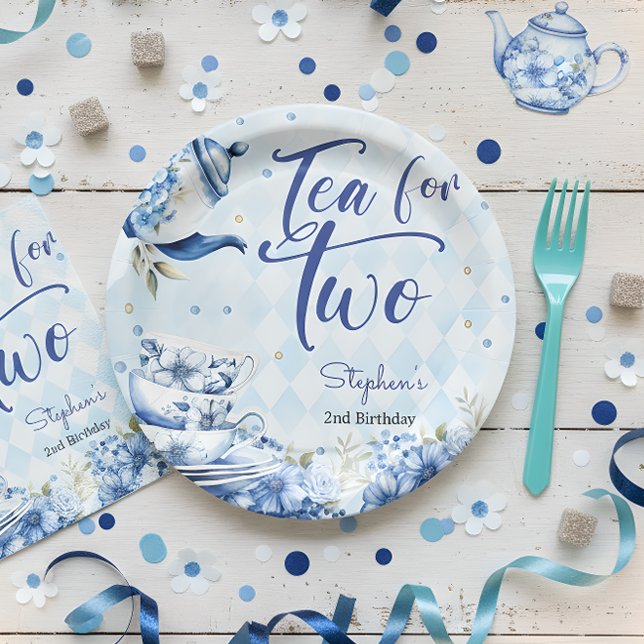 Assiettes En Carton Thé pour deux, deuxième anniversaire pour les enfa (Créateur téléchargé)