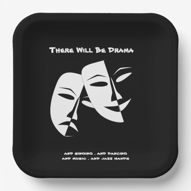 Assiettes En Carton Théâtre Masque Comédie Tragédie Black White Drame  (Recto)
