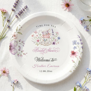 Assiettes En Carton Théière élégante Tasse à thé Violet Aquarelle