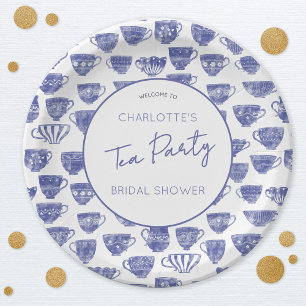 Assiettes En Carton Théière vintage Tasse à thé Bleu Mariage Shower