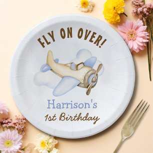Assiettes En Carton Thème 1er anniversaire de l'avion de Cute Boy