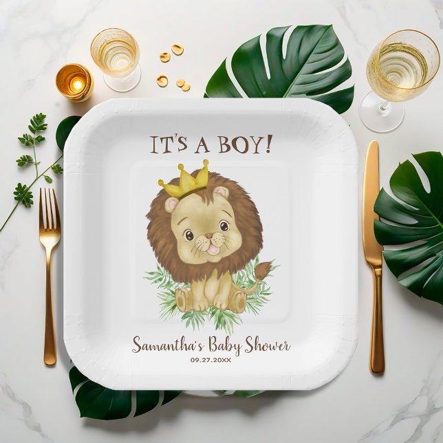 Assiettes En Carton Thème Baby shower Lion Aquarelle Cute (Créateur téléchargé)
