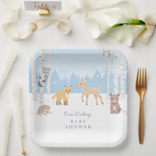 Assiettes En Carton Thème baby shower Woodland forêt d'hiver