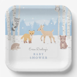 Assiettes En Carton Thème baby shower Woodland | forêt d'hiver