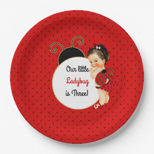 Assiettes En Carton Thème coccinelle bébé fille rouge et noir