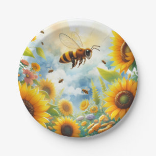 Assiettes En Carton Thème d'anniversaire Tournesol Busy Bee 