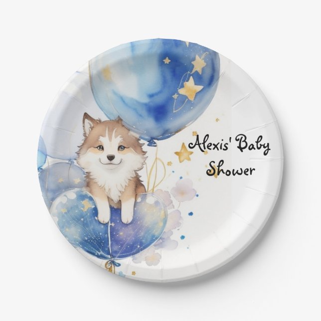 Assiettes En Carton Thème de Baby shower de loup mignon (Devant)