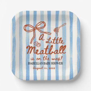 Assiettes En Carton Thème de Baby Shower Italien  Rayures Bleues