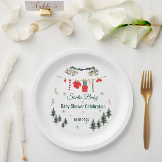 Assiettes En Carton Thème de bébé Noël pour Baby Shower