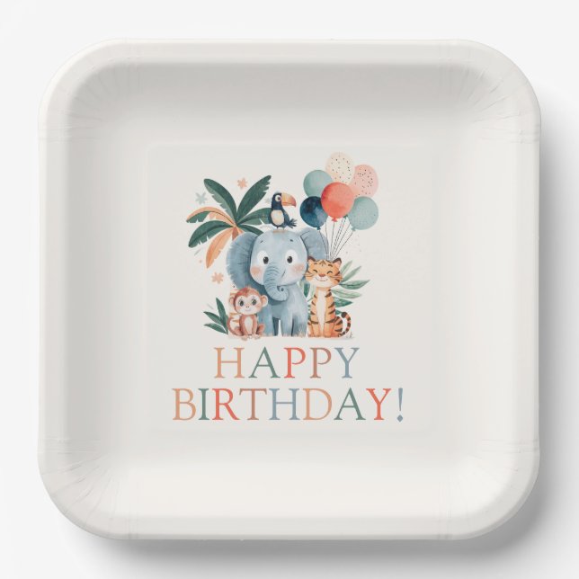 Assiettes En Carton Thème de fête d'anniversaire Jungle Sauvage (Recto)