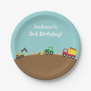 Assiettes En Carton Thème de fête d'anniversaire Véhicules de construc
