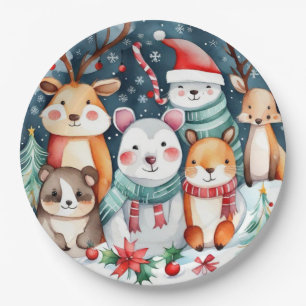 Assiettes En Carton Thème de Noël Animaux mignons