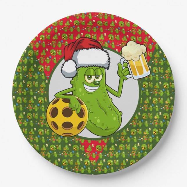 Assiettes En Carton Thème de Noël de Pickleball (Devant)