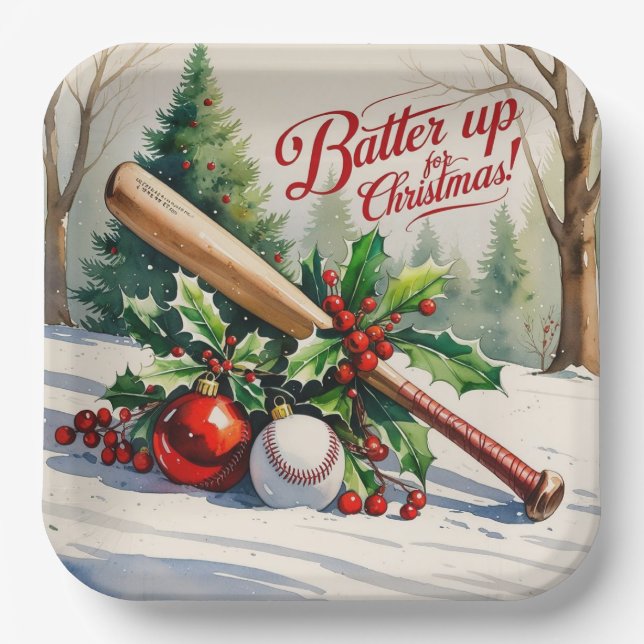 Assiettes En Carton Thème de Noël du baseball (Recto)