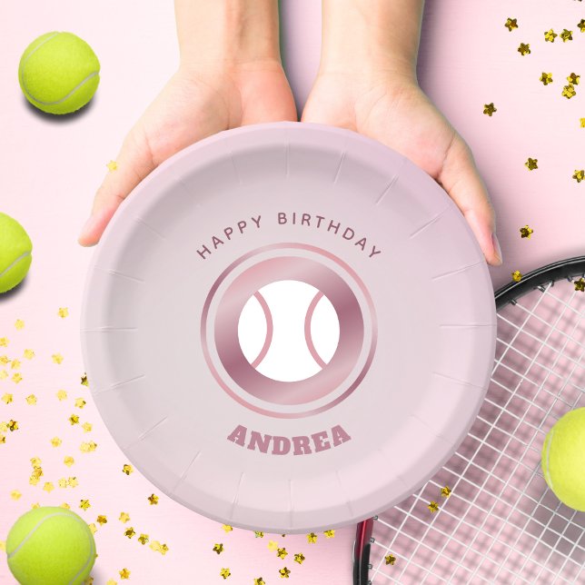 Assiettes En Carton Thème de tennis rose Plaques papier d'anniversaire (Créateur téléchargé)